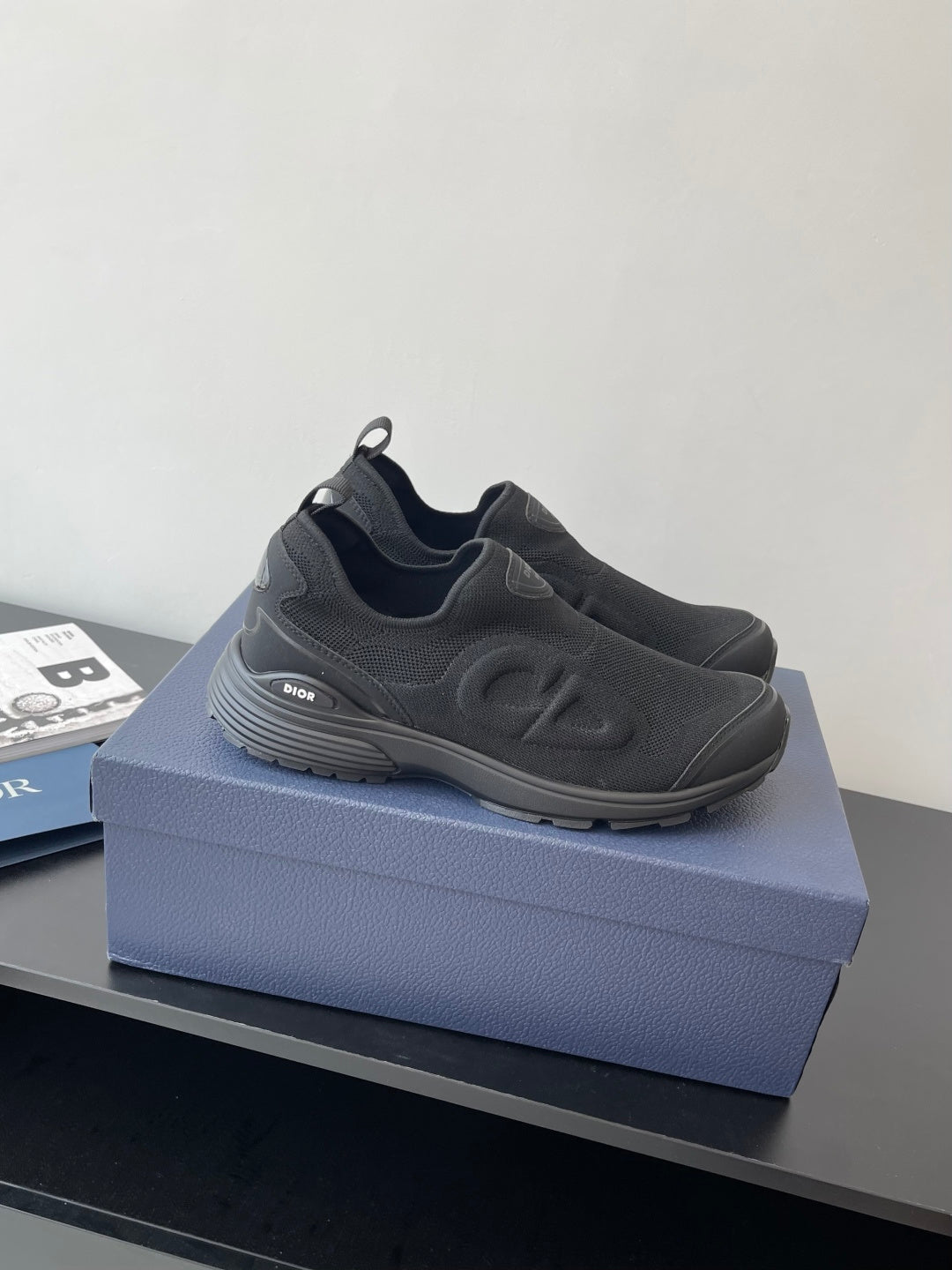 Dior slip-on sneakers, dark gray, side cutout pattern, low rubber sole