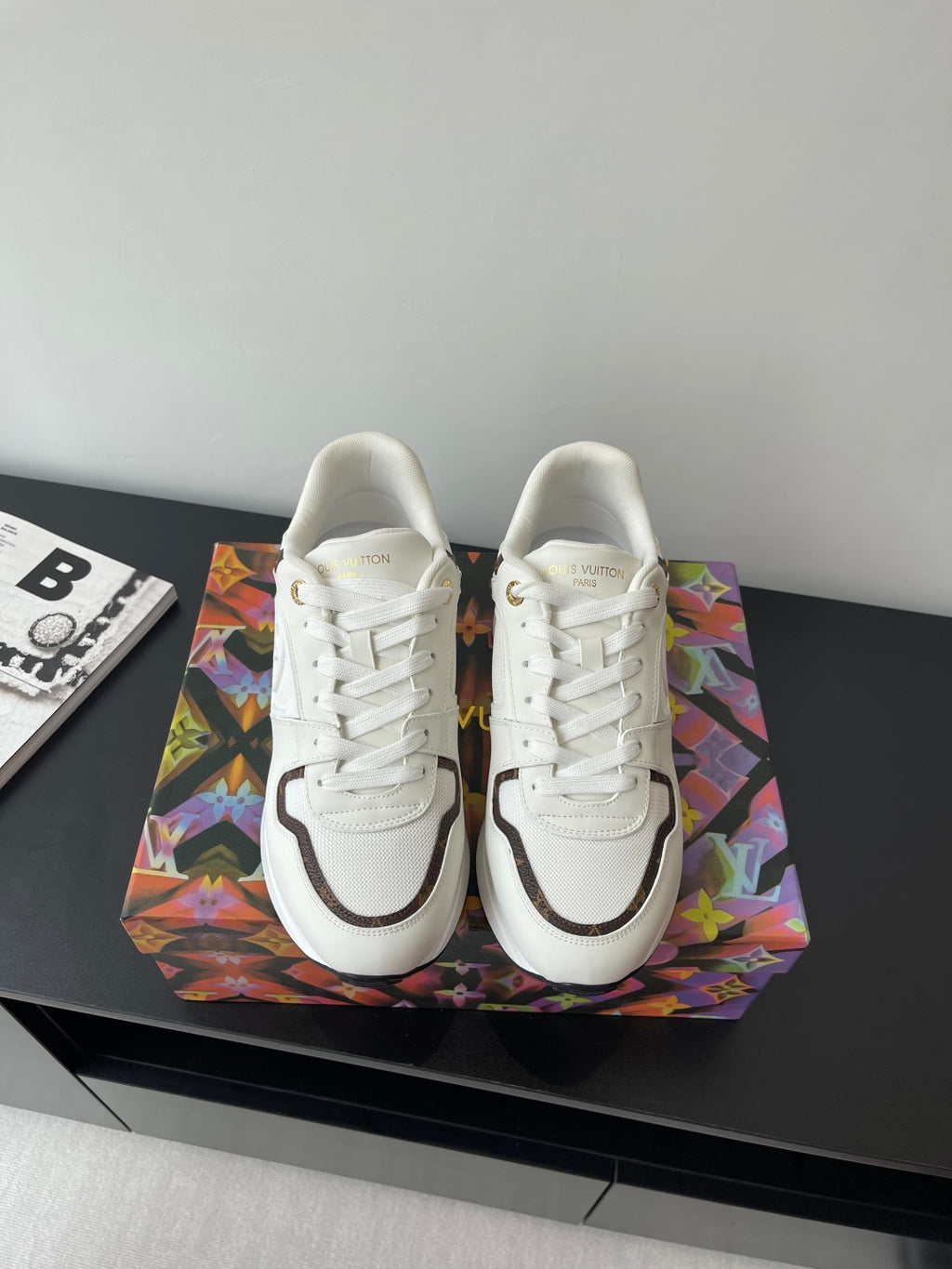 Louis Vuitton ladies sneakers, white leather with dark trim and lace-up front