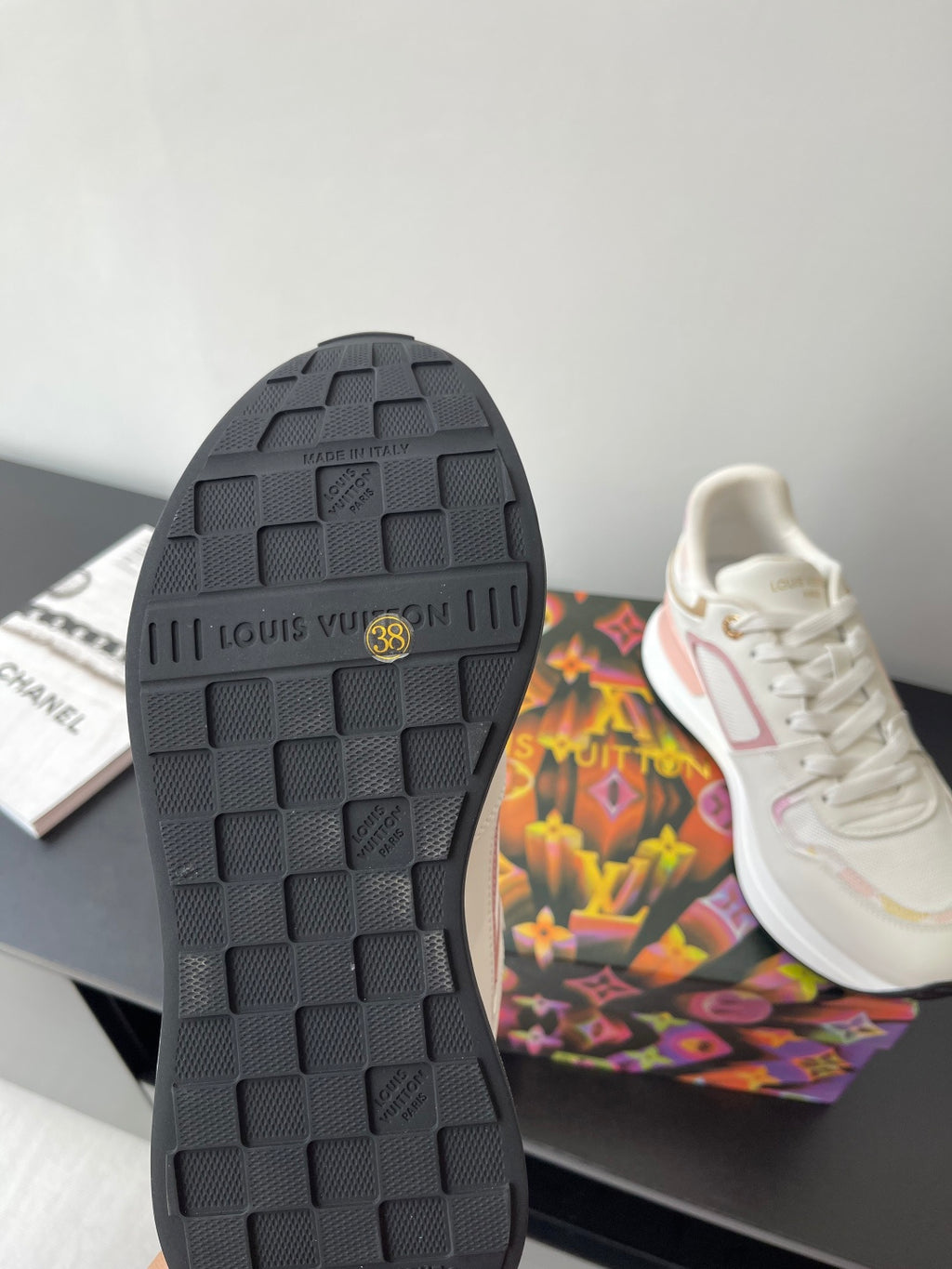 Louis Vuitton women's sneakers outsole, dark rubber tread with embossed logo