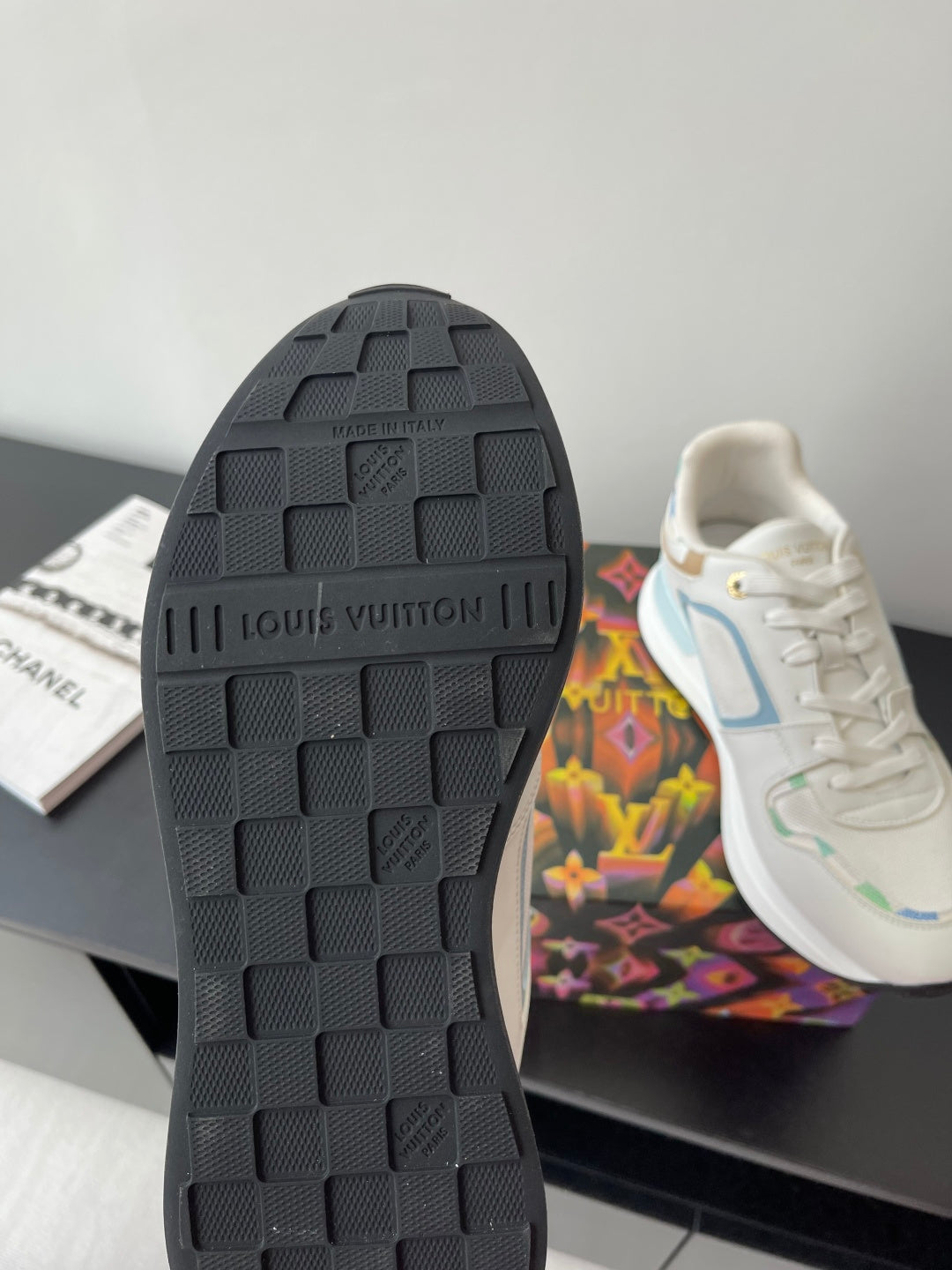 Louis Vuitton women's sneaker outsole, black tread with Louis Vuitton branding