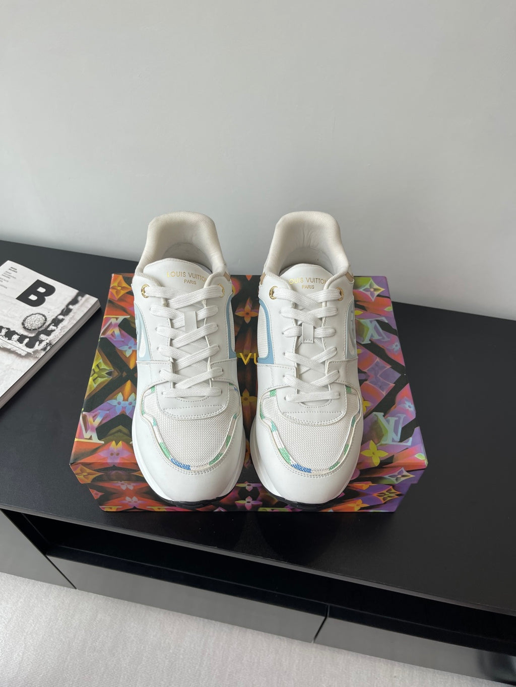 Louis Vuitton women's sneakers, white with blue side accents and white laces