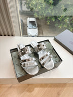 Balenciaga ladies metallic silver sandals with double buckles and stud straps