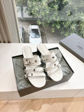Balenciaga women's white leather slide sandals with buckled straps and low block heel