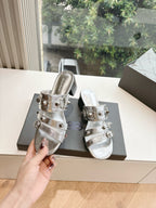 Balenciaga metallic silver sandals with wide buckle straps and square toe, low heel