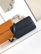 Louis Vuitton black embossed shoulder bag with top flap and strap