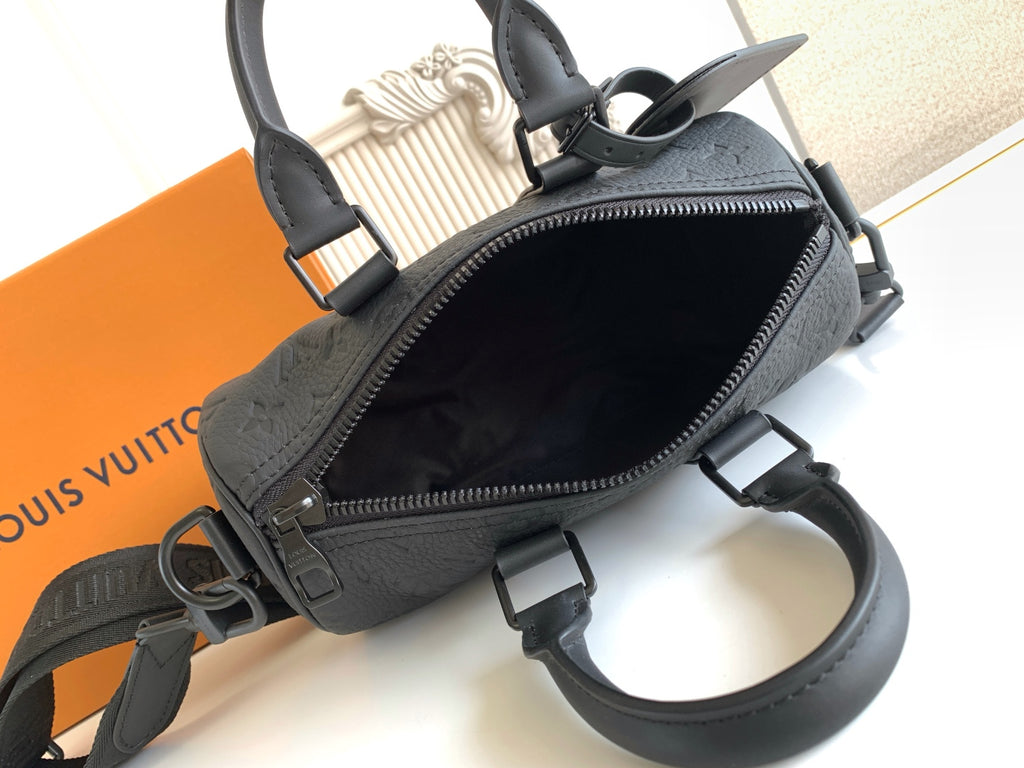 Louis Vuitton monogram crossbody bag, black leather with zip compartment and strap.