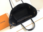 Louis Vuitton black leather crossbody bag with gold hardware and open interior