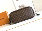 Louis Vuitton monogram crossbody bag with adjustable strap and curved zip top