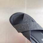 Dior unisex slide sandal, light gray embossed strap detail and cushioned footbed