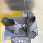 Dior unisex slide sandals in light gray with embossed straps and cushioned footbed