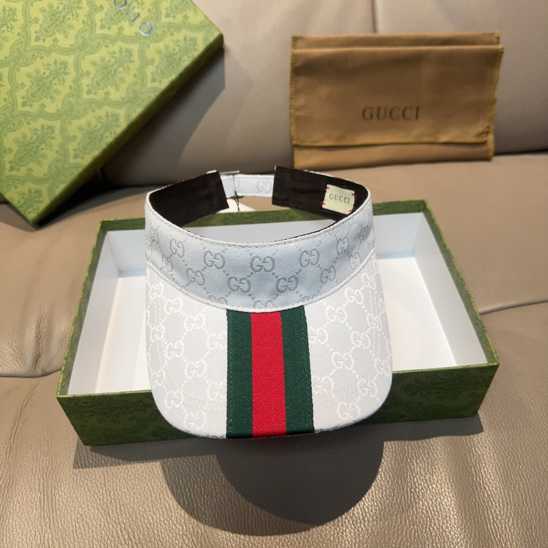 Gucci visor cap with GG monogram and green red web stripe, light blue