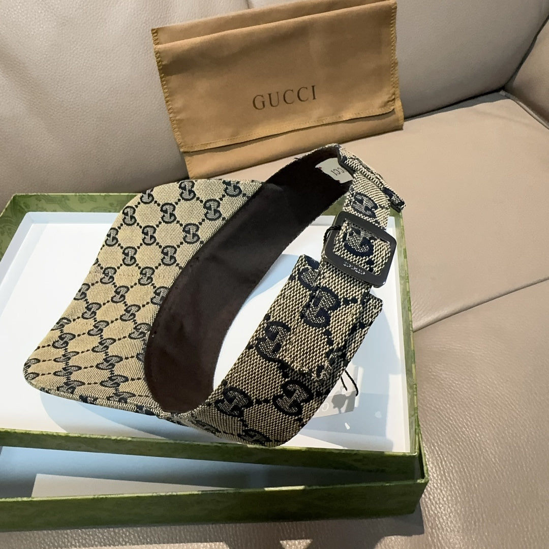 Gucci GG canvas cap with dark strap and red-blue web stripe, side view