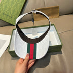 White GG-print visor cap with multicolor Web stripe and dark underside
