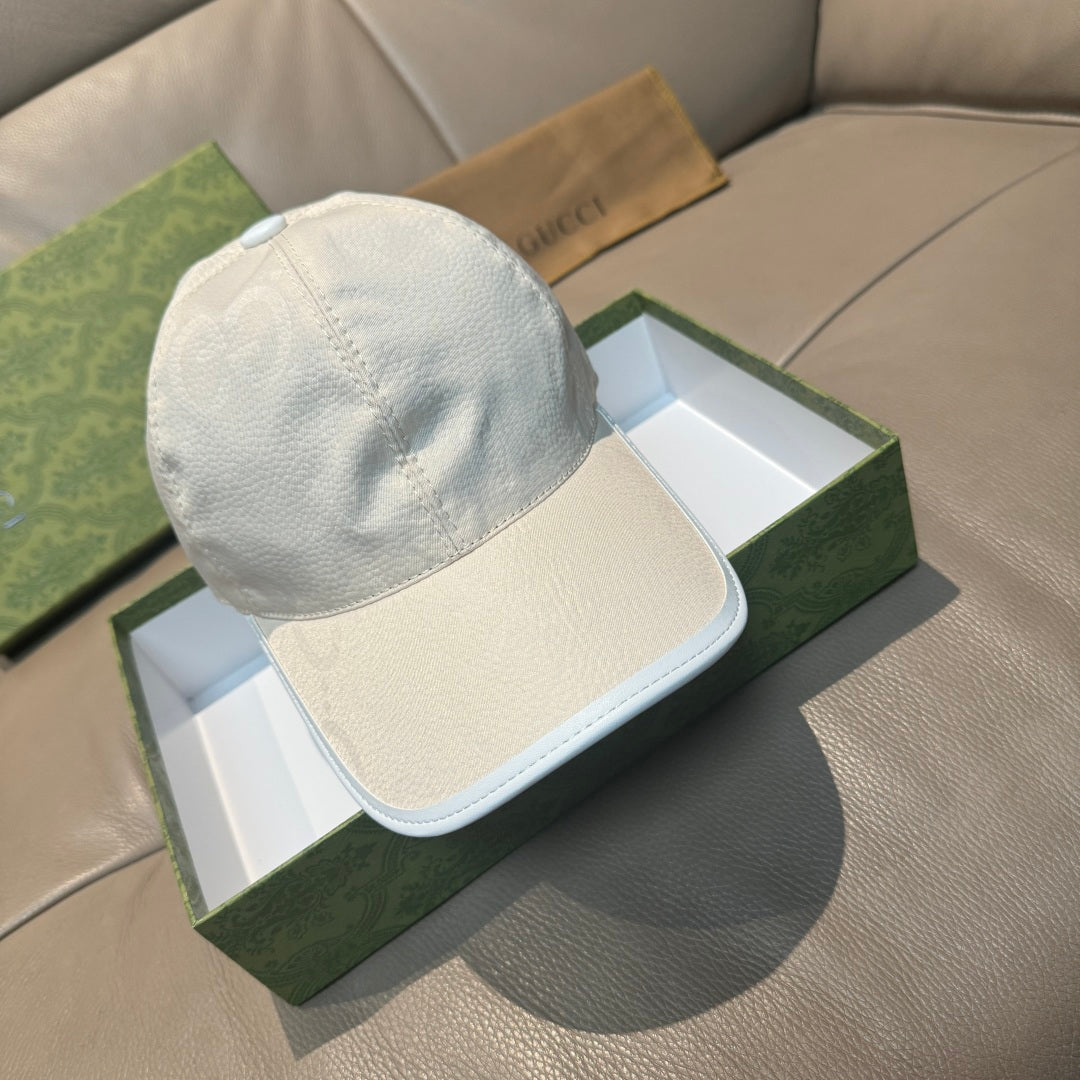 White leather baseball cap with curved brim
