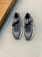 Givenchy sneakers, pair view, gray knit uppers with black lace-up trim