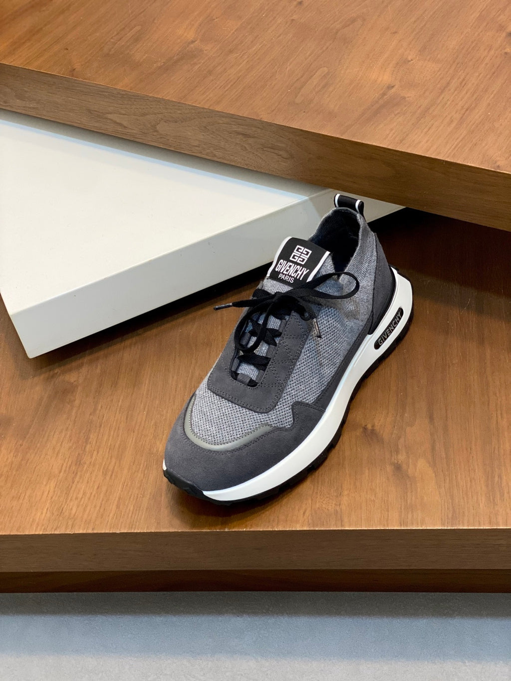 Givenchy gray and black sneakers with lace-up front and white sidewall