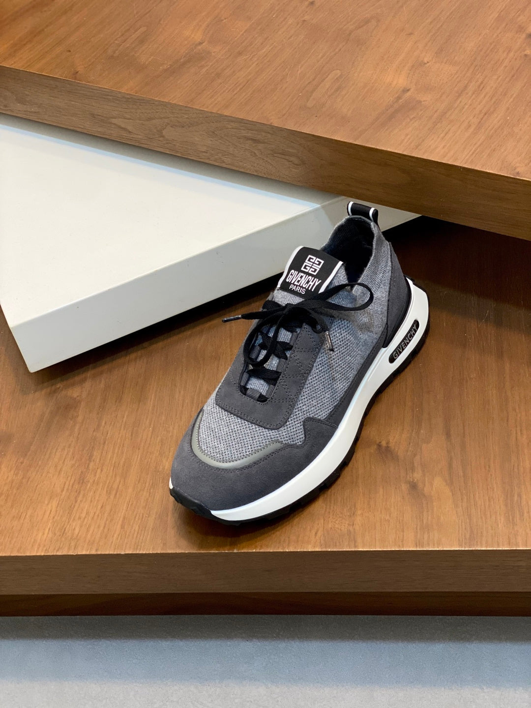 Givenchy gray and black sneakers with lace-up front and white sidewall