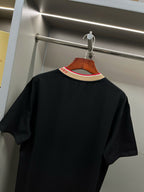 Burberry black short-sleeve crew-neck shirt with multicolor logo collar band