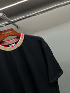 Burberry black short-sleeve shirt with striped crew-neck collar trim