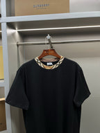 Burberry black short-sleeve T-shirt with check-trim round collar