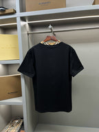 Burberry black short-sleeve T-shirt on hanger with check-pattern neck trim