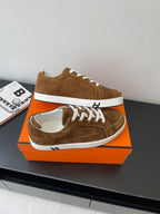Hermes ladies brown suede sneakers, white laces and white midsoles