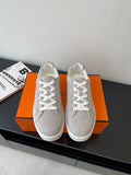 Hermes ladies sneakers in light gray, white laces and low-top canvas style