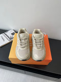 Cream lace-up sneaker with mesh panels and padded collar, women's Dior style