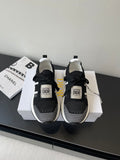 Dior women's black knit sneakers with white sole, lace-up and logo tongue patch