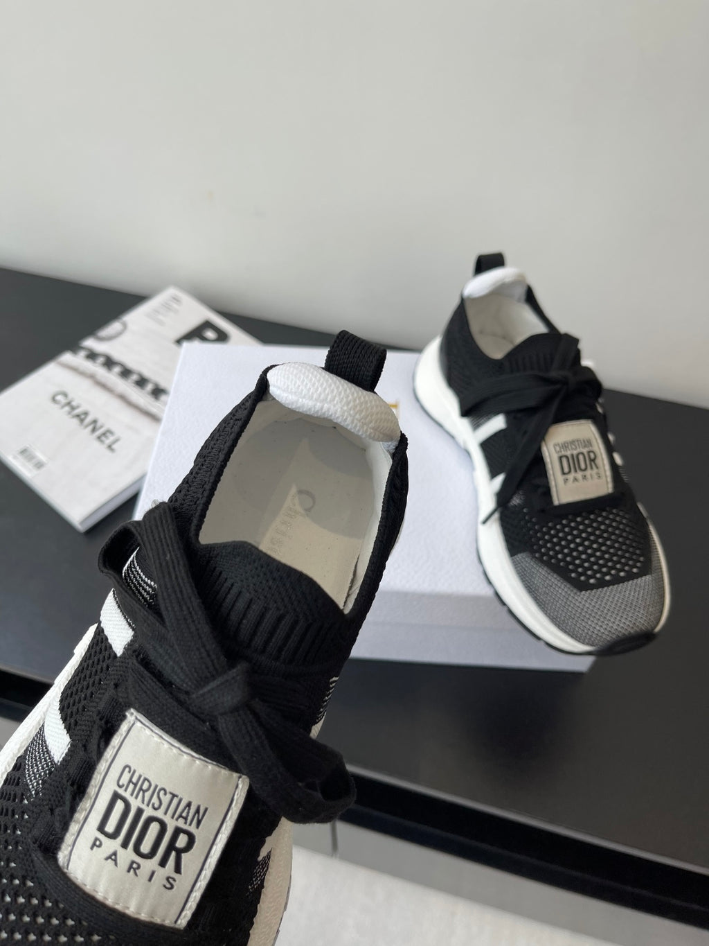 Dior women's black lace-up sneakers with logo tongue label and padded collar