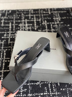 Balenciaga sandals, dark leather single toe loop and ankle strap, silver buckle