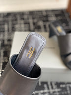 Balenciaga black slide sandal interior with printed insole and open heel