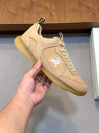 Burberry beige lace-up sneaker with side logo patch and textured upper