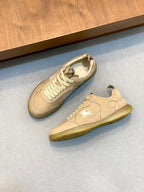 Burberry low-top sneakers, beige leather with lace-up and white logo on side