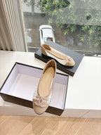 Chanel ladies beige woven ballet flats with braided bow at the toe