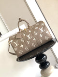 Louis Vuitton bag in taupe with monogram pattern, top handles and shoulder strap
