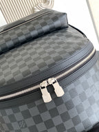 Louis Vuitton checkered top zip pouch bag with silver clasp and leather trim