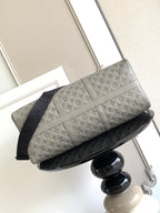 Monogram duffel bag in light gray with side stripe detail and dark navy base