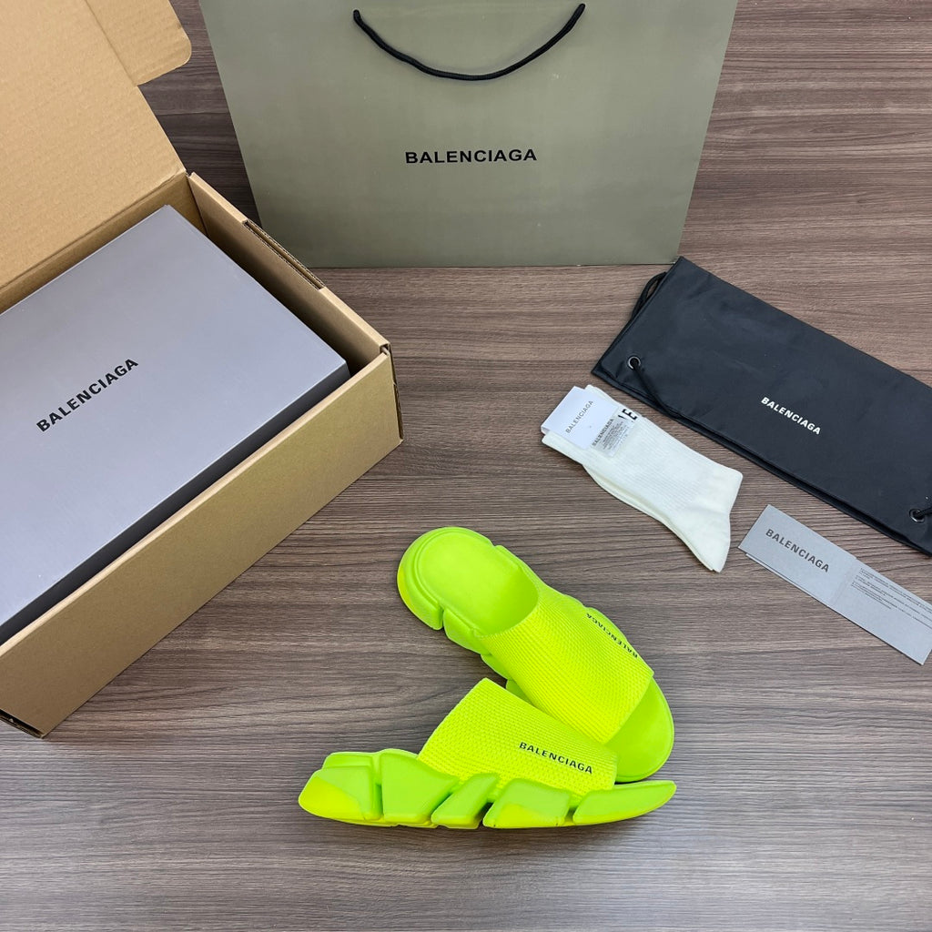 Balenciaga neon green sandals with thick sole and molded strap