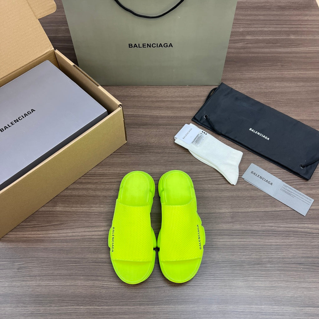 Balenciaga neon green sandals with open toe and adjustable strap