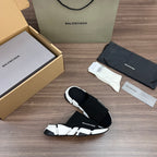 Balenciaga slide sandals, black knit upper with white chunky sole