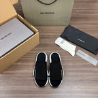 Balenciaga slide sandals, black knit upper with white molded sole