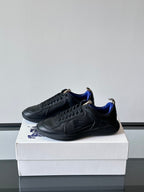 Burberry lace-up sneakers, dark leather with blue lining and stitched toe panel