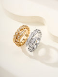 Bvlgari diamond rings set, gold and silver-tone, linked band with square-cut stones