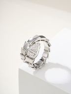 Bvlgari watch, silver-tone link bracelet with square pavé bezel on display stand