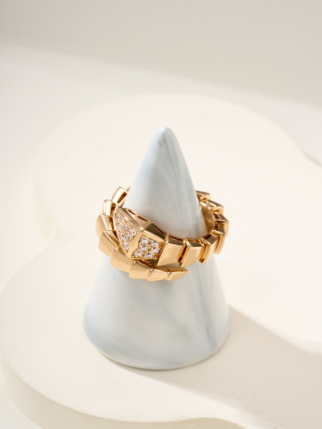 Bvlgari watch, gold-tone square pavé bezel on statement ring stand