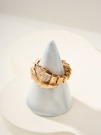 Bvlgari watch, gold-tone square pavé bezel on statement ring stand