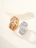 Bvlgari pavé band rings, gold-tone and silver-tone, square crystal settings