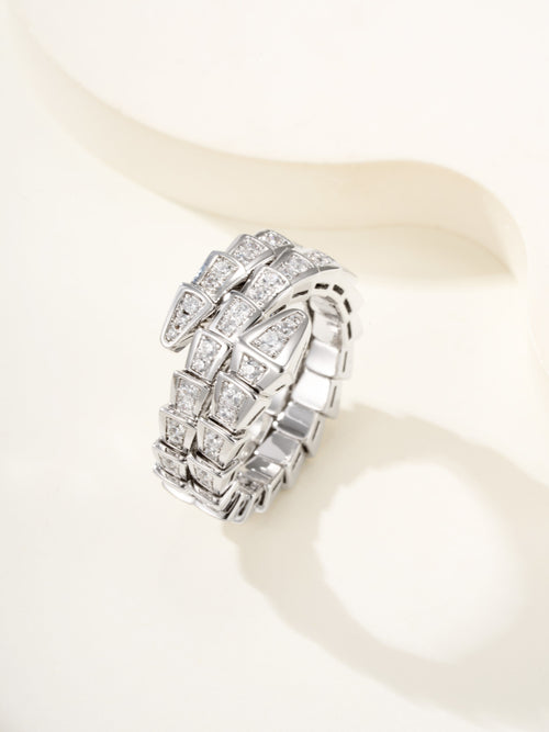 Bvlgari pavé band ring in silver-tone with square crystal blocks