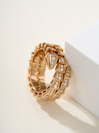 Bvlgari gold-tone pavé band ring with rectangular and square crystal segments